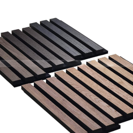 600 x 600 mm Wood Slat Panels Walnut Akupanel Grey Felt